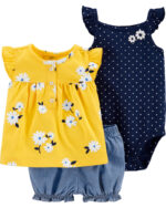 3P CONJUNTO SHORT VESTIDO FLORES