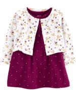 2P SET VESTIDO + CARDIGAN FLORAL MORADO