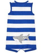 ENTERIZO CORTO ALGODON RAYAS AZUL SHARK - Imagen 2