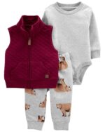 3P CONJUNTO CHALECO GUINDA ROMBOS ACOLCHADO LIGERO
