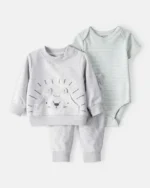 3P CONJUNTO CHOMPA GRIS LION