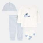 A SET CON GORRITO Y MEDIAS 4P CELESTE
